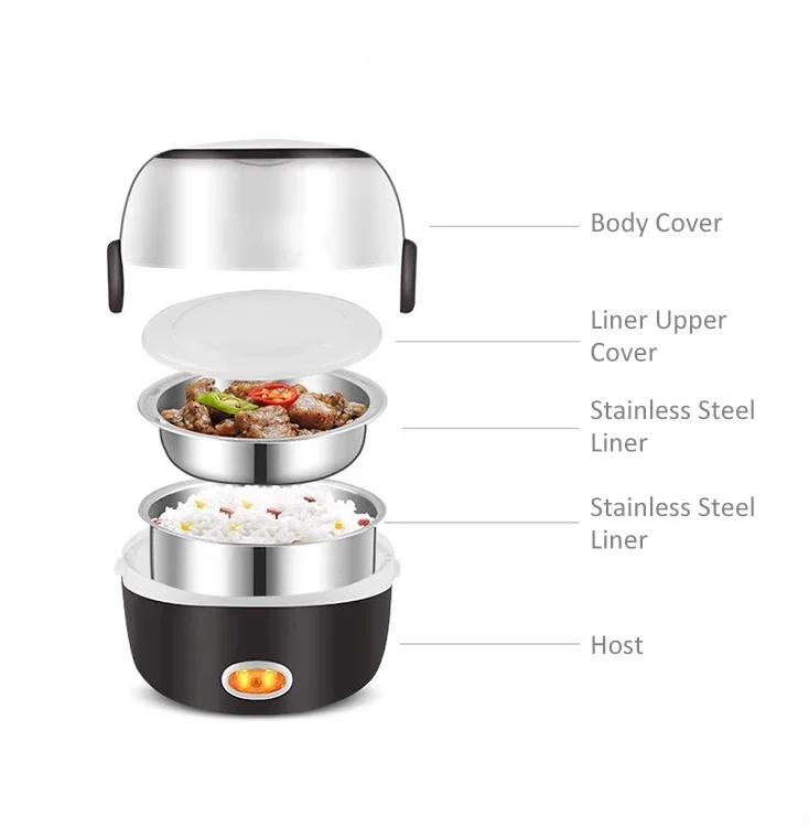 สแตนเลส 2/3 ชั้น, Steamer แบบพกพาอาหารความร้อนกล่องอาหารกลางวันอาหารอุ่น MINI หม้อหุงข้าวไฟฟ้า/