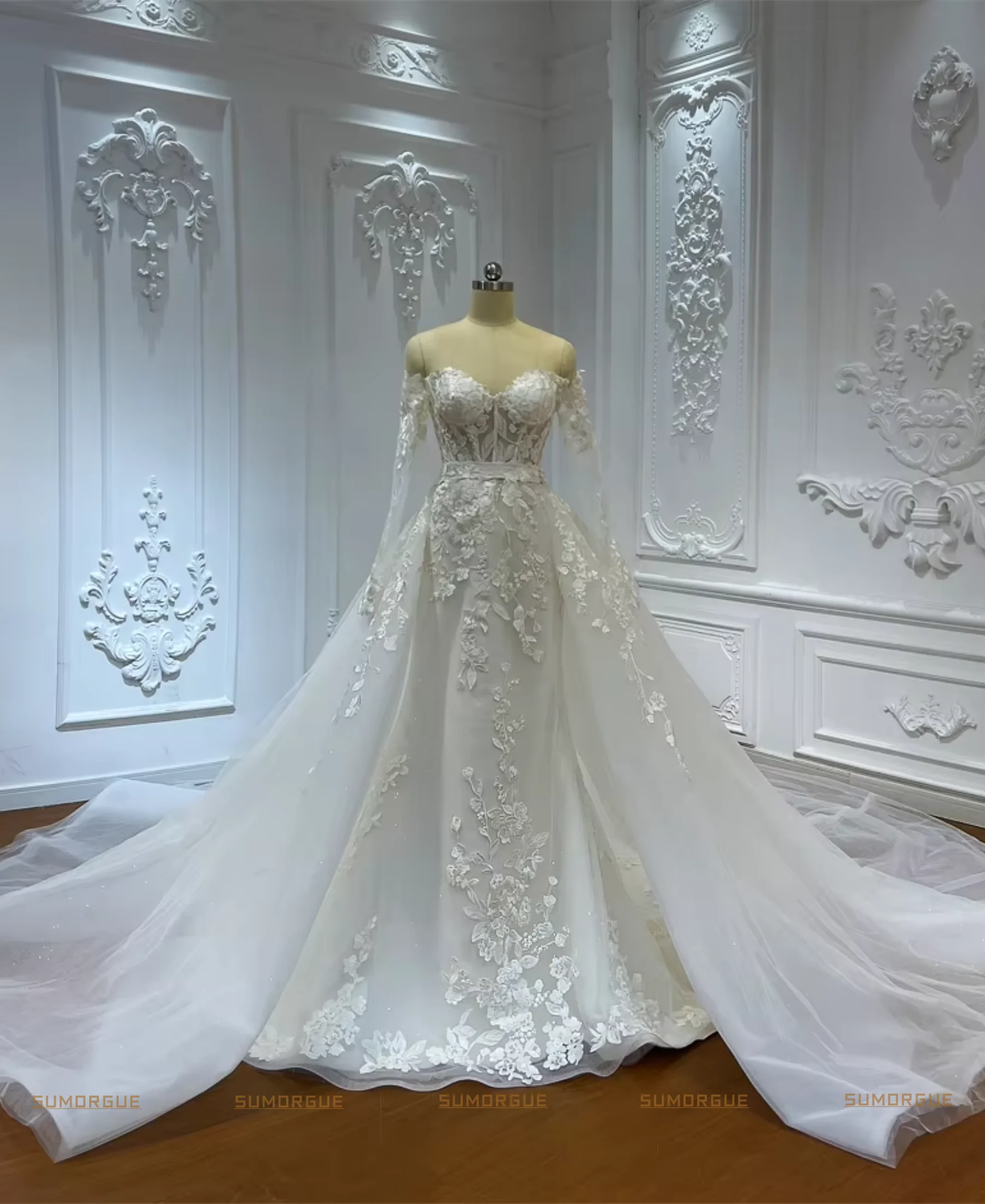 Luxury Simple Off The Shoulder Applique Lace Mermaid Bridal Dress With Detachable Skirt high-end Customized Vestidos De Noiva