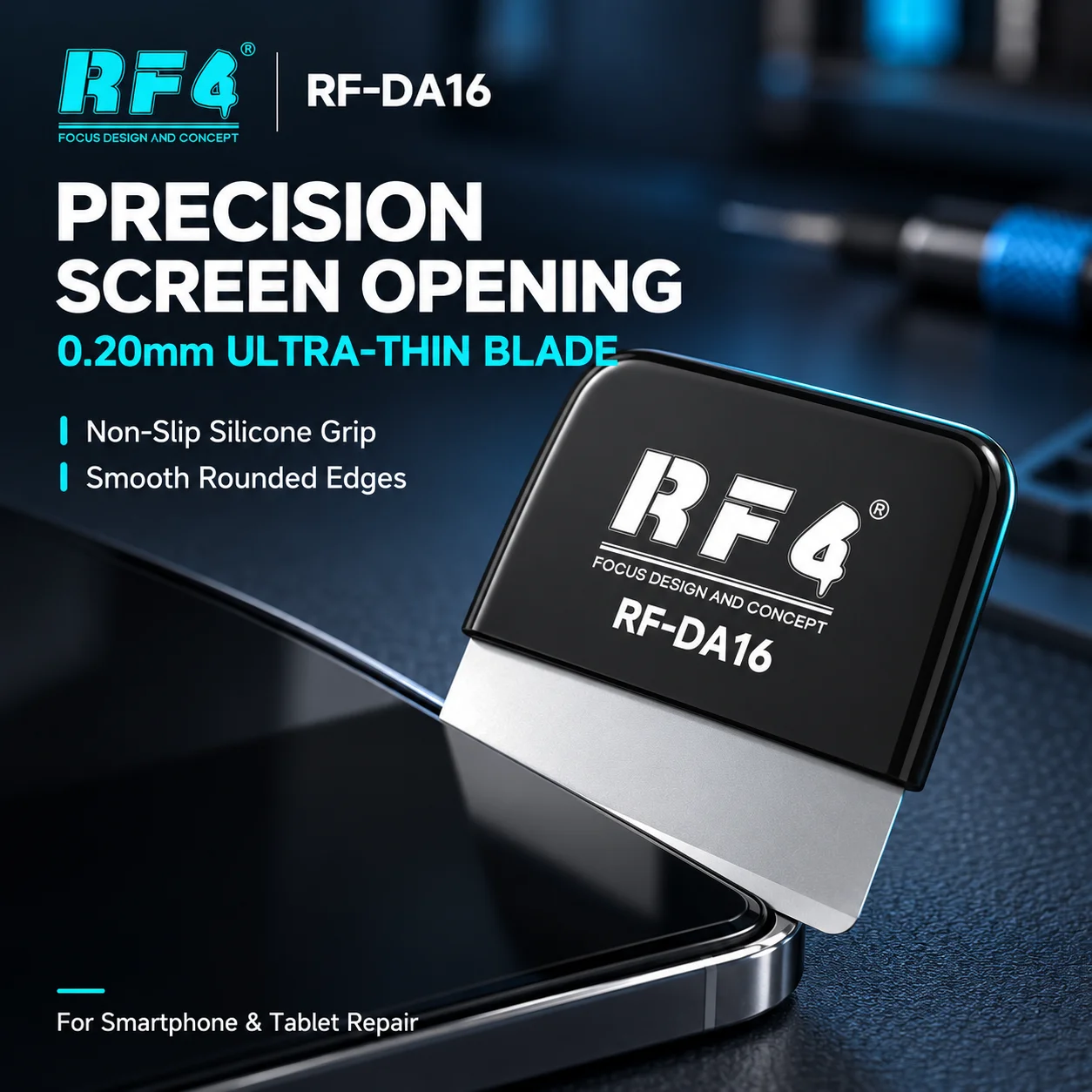 RF4 RF-DA16 0.20mm Ultra Thin Opening Blade with Non Slip Silicone Grip for Phone and Tablet Screen Frame Separation Repair Tool