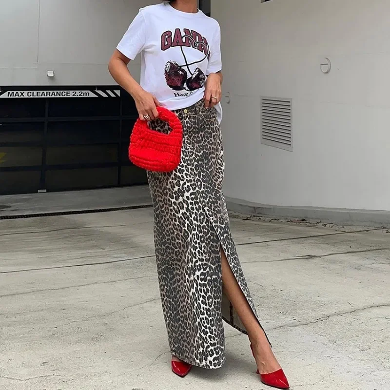 Vintage Leopard Print Skirt Harajuku Y2k Clothes Trends High Waist Midi Skirt  Spring Summer Women Fashion Elegant Long Skirts