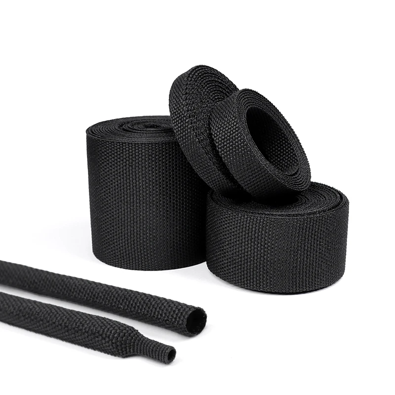 熱収縮編組スリーブ ブラック 4mm～100mm 布製 絶縁PET オートラインオーガナイザー ワイヤー保護シュリンクラップシース