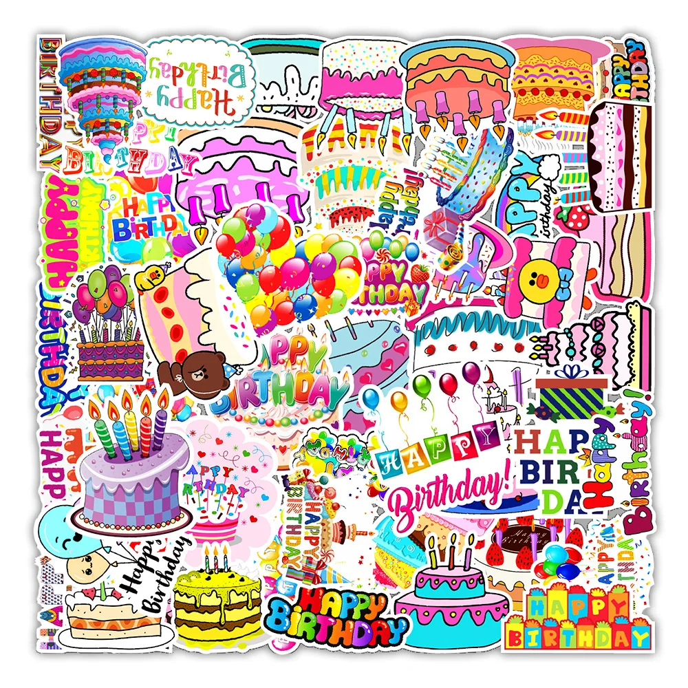 

50Pcs Happy Birthday Series Stickers Suitcase Phone Case Water Bottle Waterproof Decoration Diy Sticker Packs
