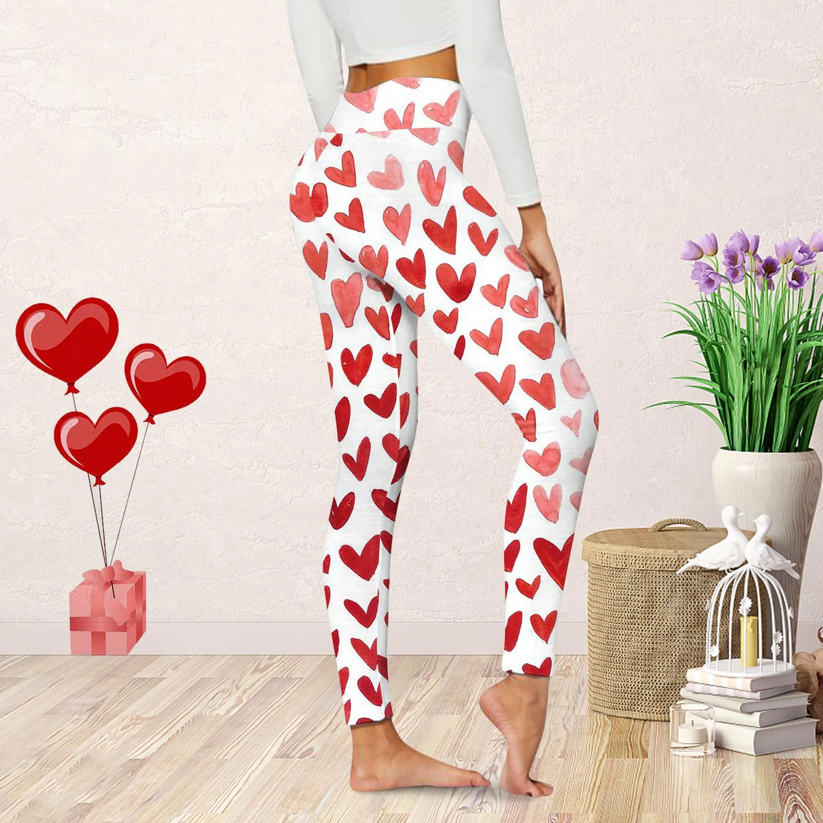 Casual Leggings Women's Valentine Day Cute Printing Comfortable Home Leggings Boot Pants High Waist Tights Fitting Trousers