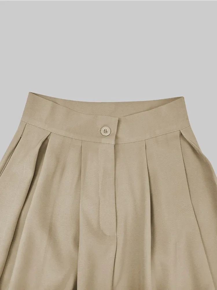 Female Stylish Solid Color Pleated Wide Leg Pants 2025 New Autumn Loose Casual High Waisted Trousers Bottoms No Belt