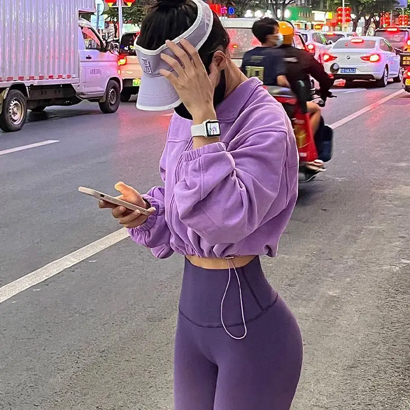 

Весенне-осенний свободный воротник-стойка для бега, спортивная куртка, повседневная верхняя одежда на молнии для йоги, топ, женская мода