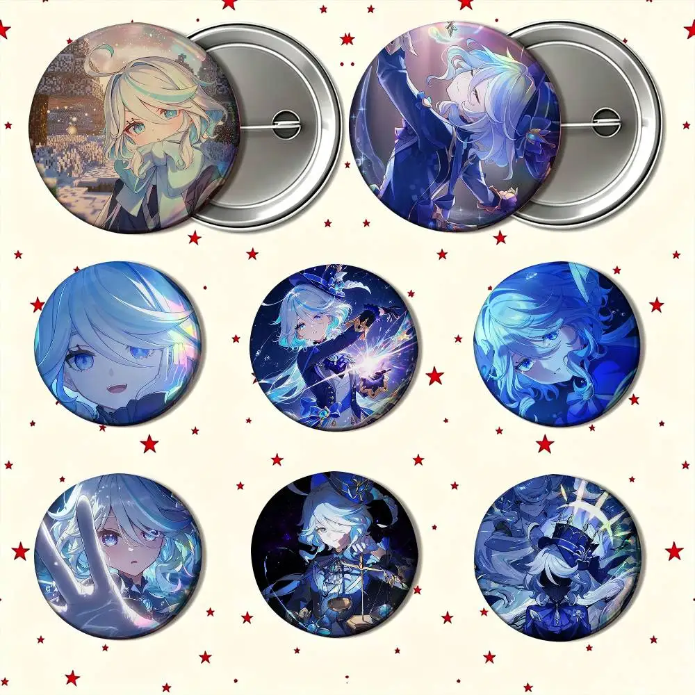 Popular Game Genshin Cute Furina Enamel Pin Tinplate Round Brooch Cosplay Nijigen Otaku Culture Badge 25mm 32mm 44mm 58mm