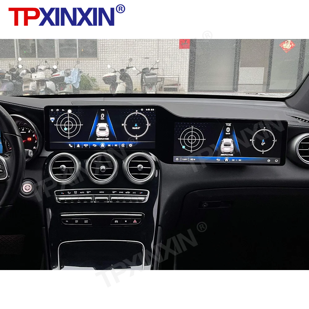 

24,6-дюймовый автомобильный радиоприемник с Android Auto для Mercedes Benz C-класса W205 / GLC 2015-2022, мультимедийный проигрыватель с двумя экранами, CarPlay, DSP