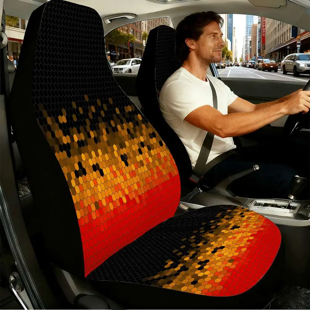 2pcs Hexagon Mosaic Gradient Car Seat Covers Suitable For Front Seats, High Back Design, Material, Suitable For Cars, SUVs And T