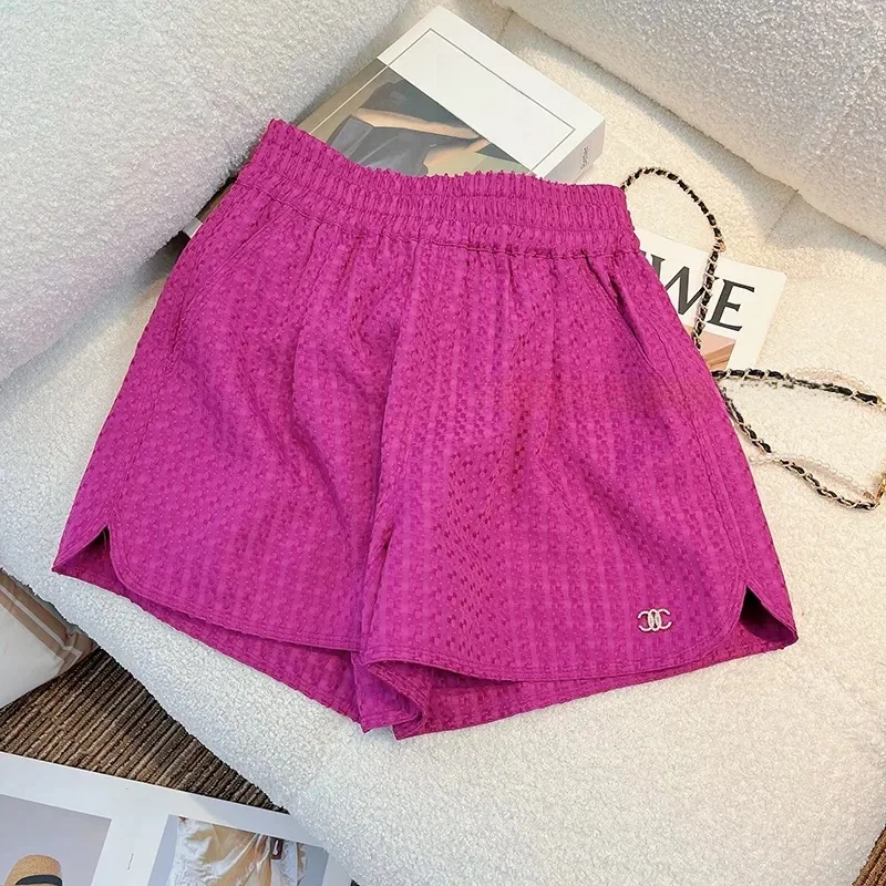 

Женские шорты больших размеров с высокой талией и широкими штанинами, летние свободные повседневные спортивные брюки длиной три четверти, фиолетового цвета