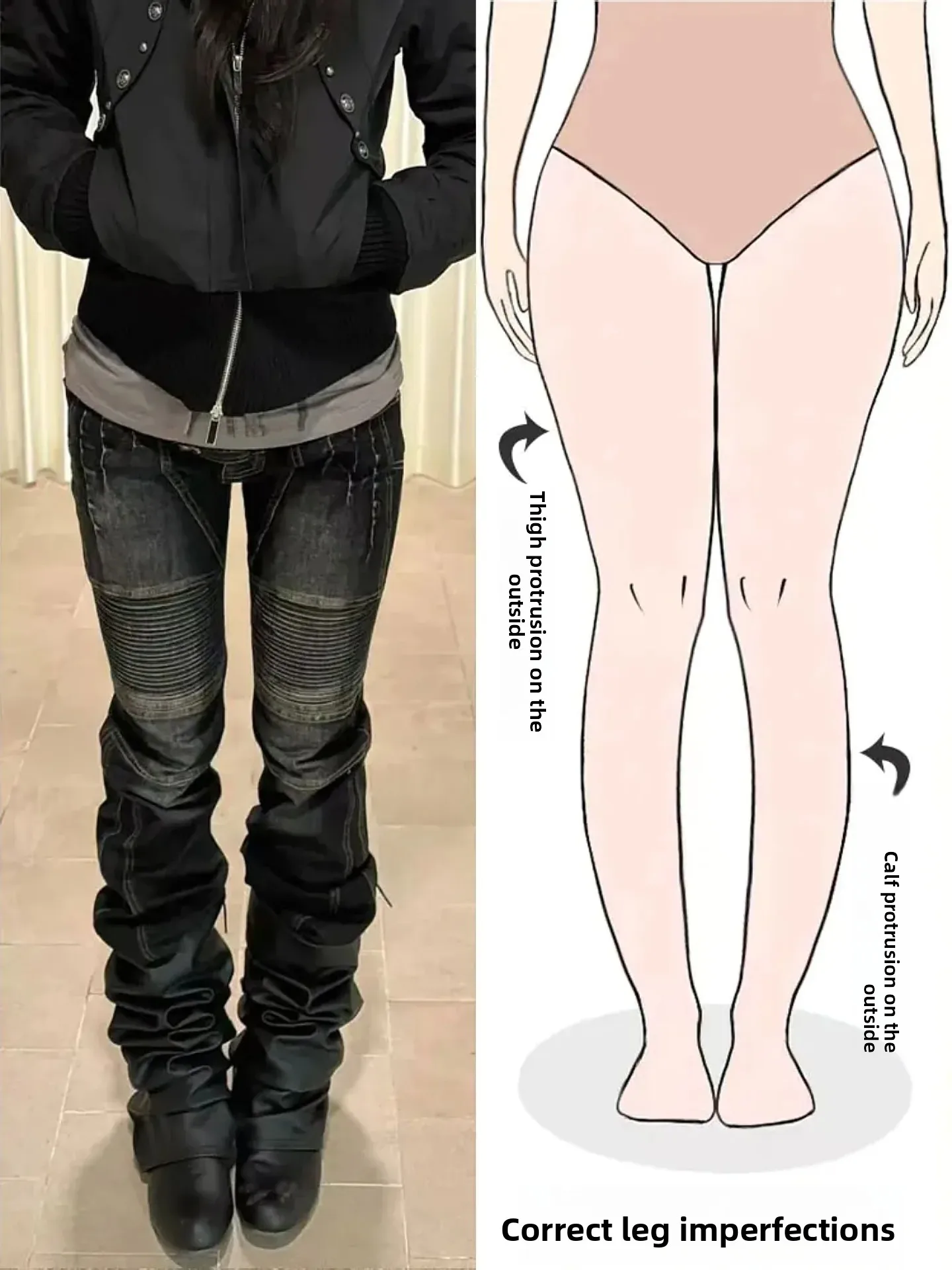 

Ретро джинсы с эффектом потертости, плиссированные, расклешенные, для женщин с фигурой типа «груша», в уличном мотоциклетном стиле, прямые брюки, осенняя новинка