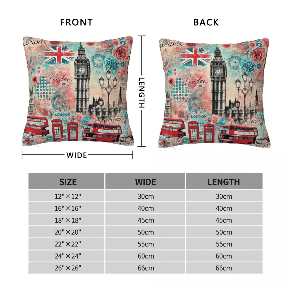 London Landmarks Collage Square Pillowcase Polyester Linen Velvet Printed Zip Decorative Pillow Case Sofa Seater Cushion Cover