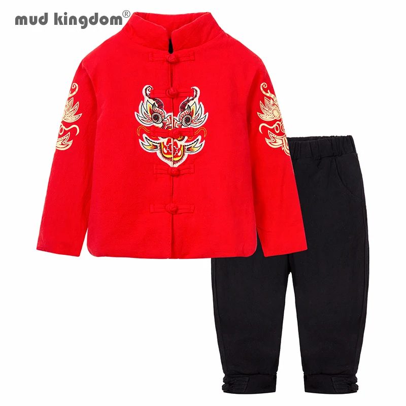 

Mudkingdom Boys Chinese Traditional Outfit Kids Tang Suit Chinese New Year Warm Fleece Lined Thickening Jackets and Pants Set