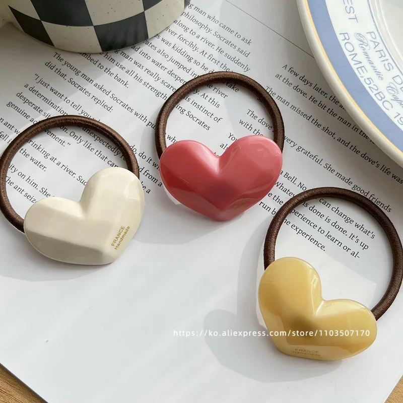 Lozenge section love hair rope ~ South Korea East Gate France high ponytail hair ring heart-shaped rubber band plate hair rope view 4