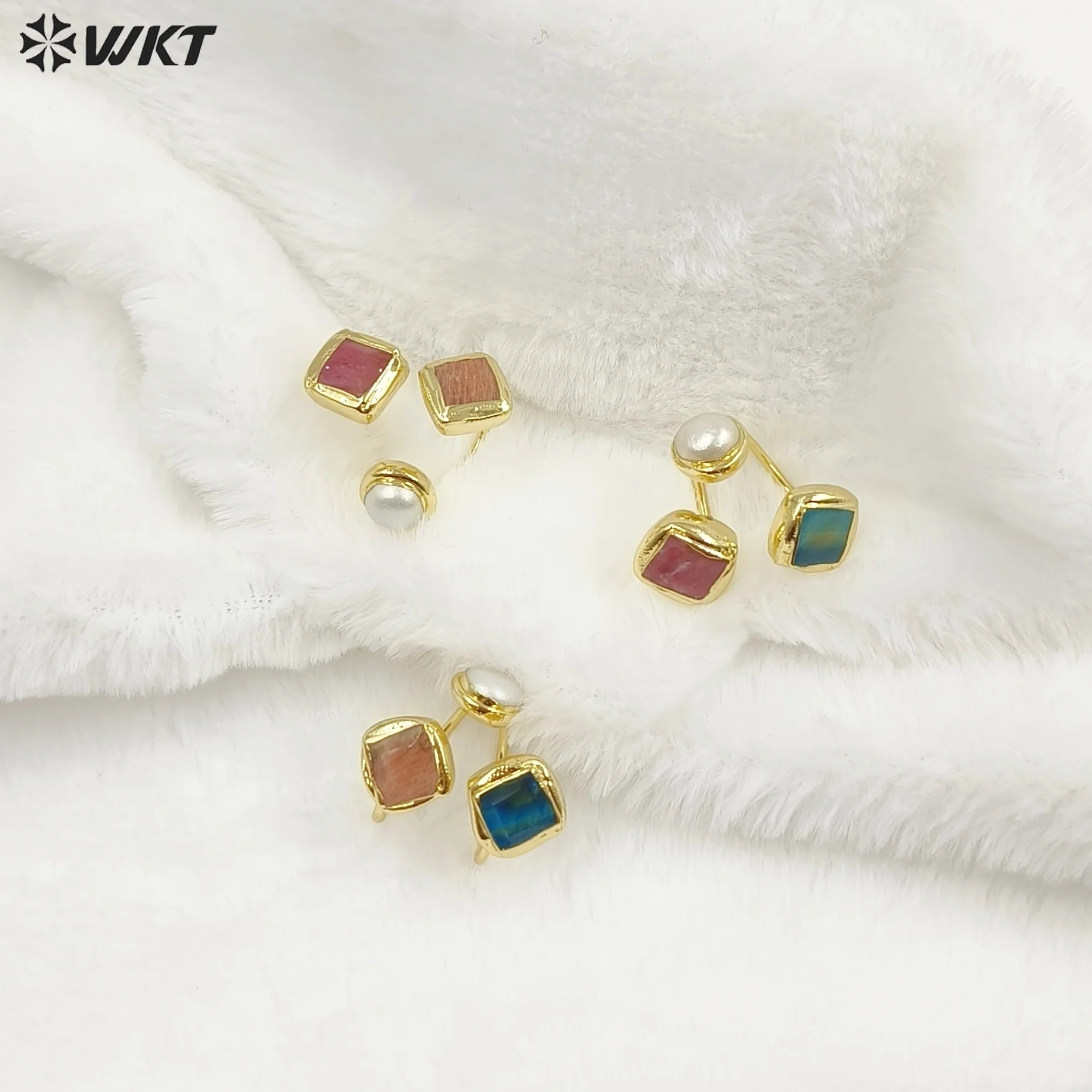 

WT-R573 Wonderful Vintage Style 18K Gold Plated Double Natural Stones And Pearl Adjustable Women Rings As Party Present