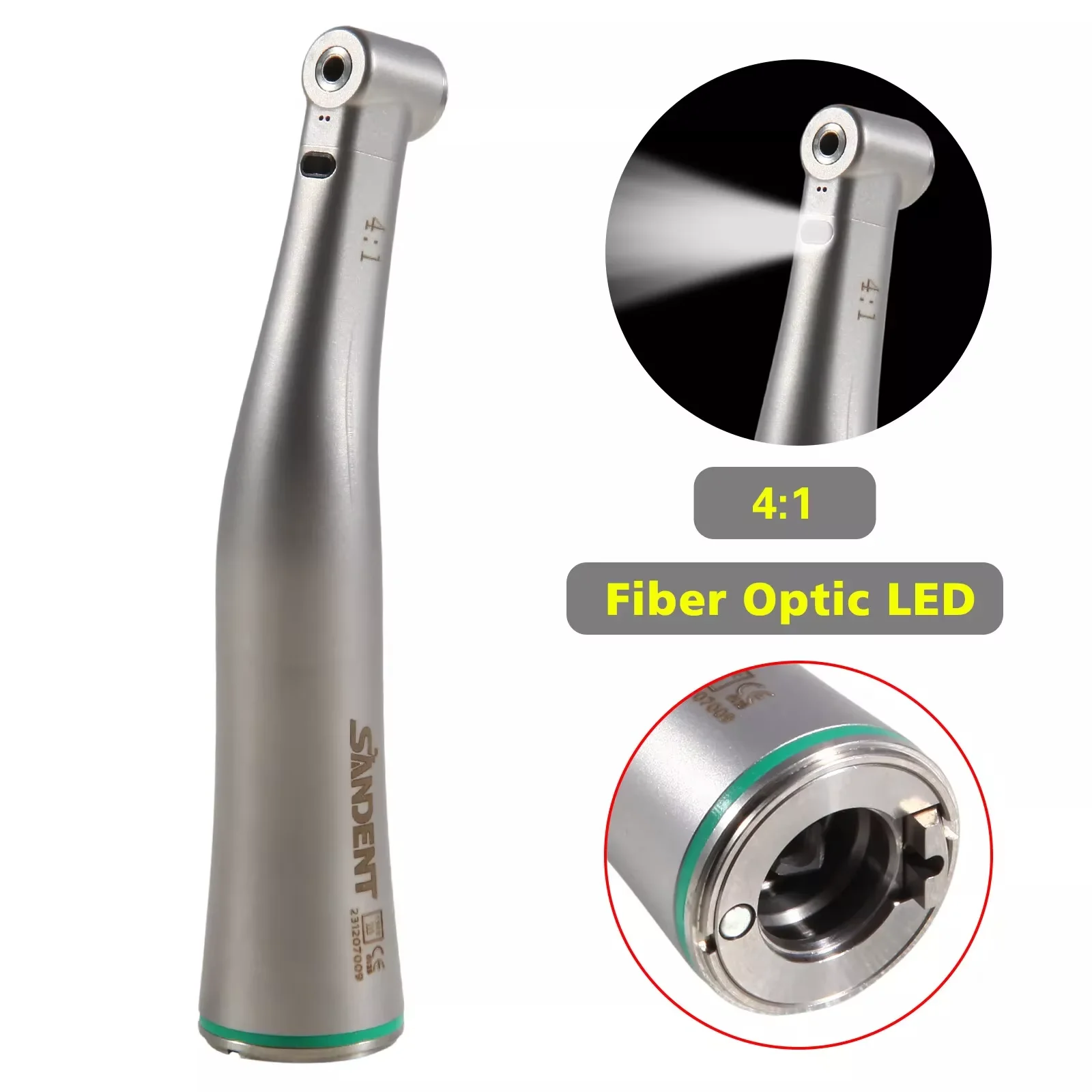 

Dental LED Fiber Optic 4:1 Contra Angle Handpiece Fit KAVO/NSK Internal Water Spray