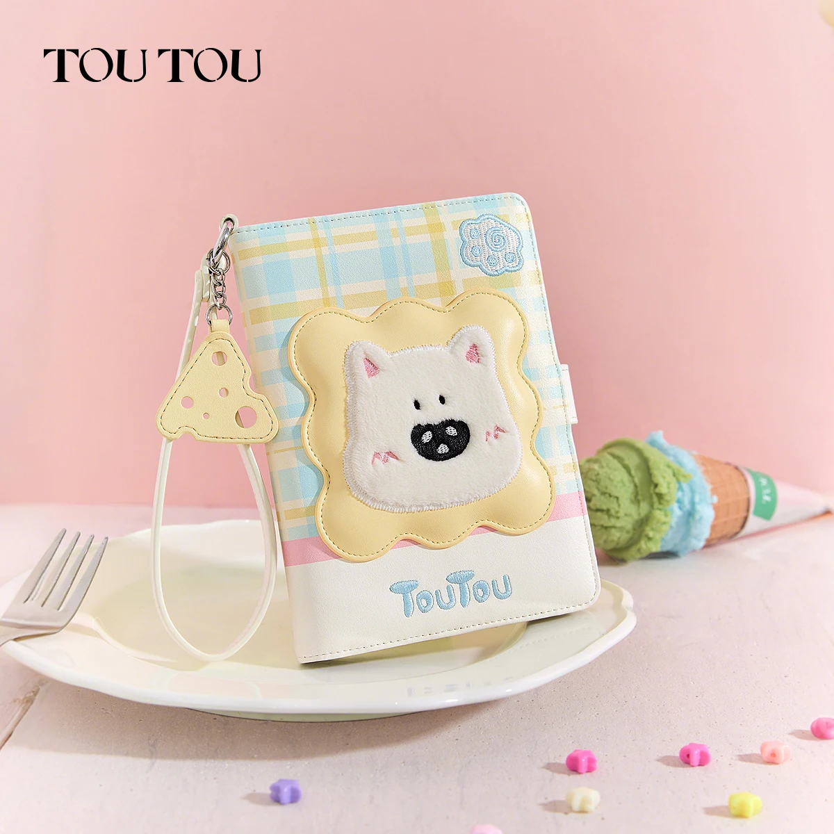 TOUTOU Cute Dog Plaid Long Passport Wallet, Multi-Pocket Travel Wallet with Wrist Strap, Passport Holder for Women