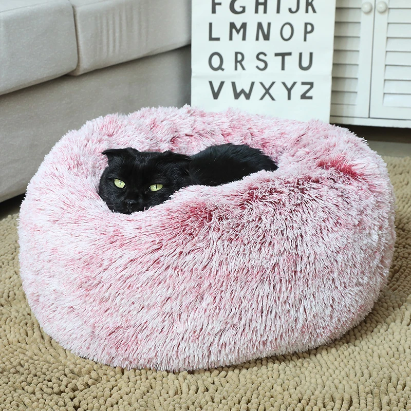 Round Tie-dye Plush Dog Bed Puppy Kennel Cat Cushion Washable Soft Small Medium Big Pet Cat Dog Sleeping Bed Winter Warm Mat