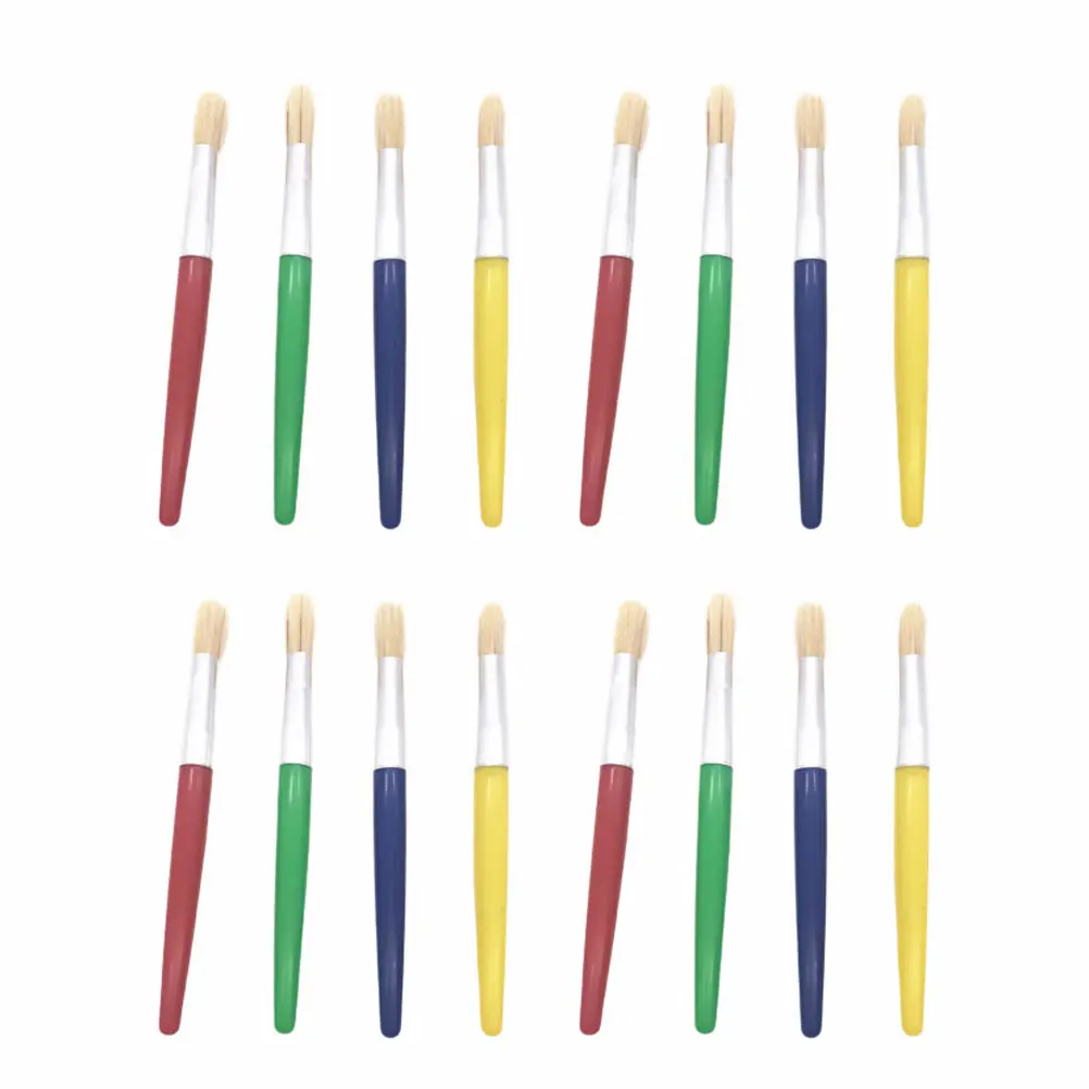 

16 Pcs Kids Painting Tool Flat Head Paint Brush Short Hair Graffiti Drawing Durable Plastic Handle Aluminum Tube Swine Hair