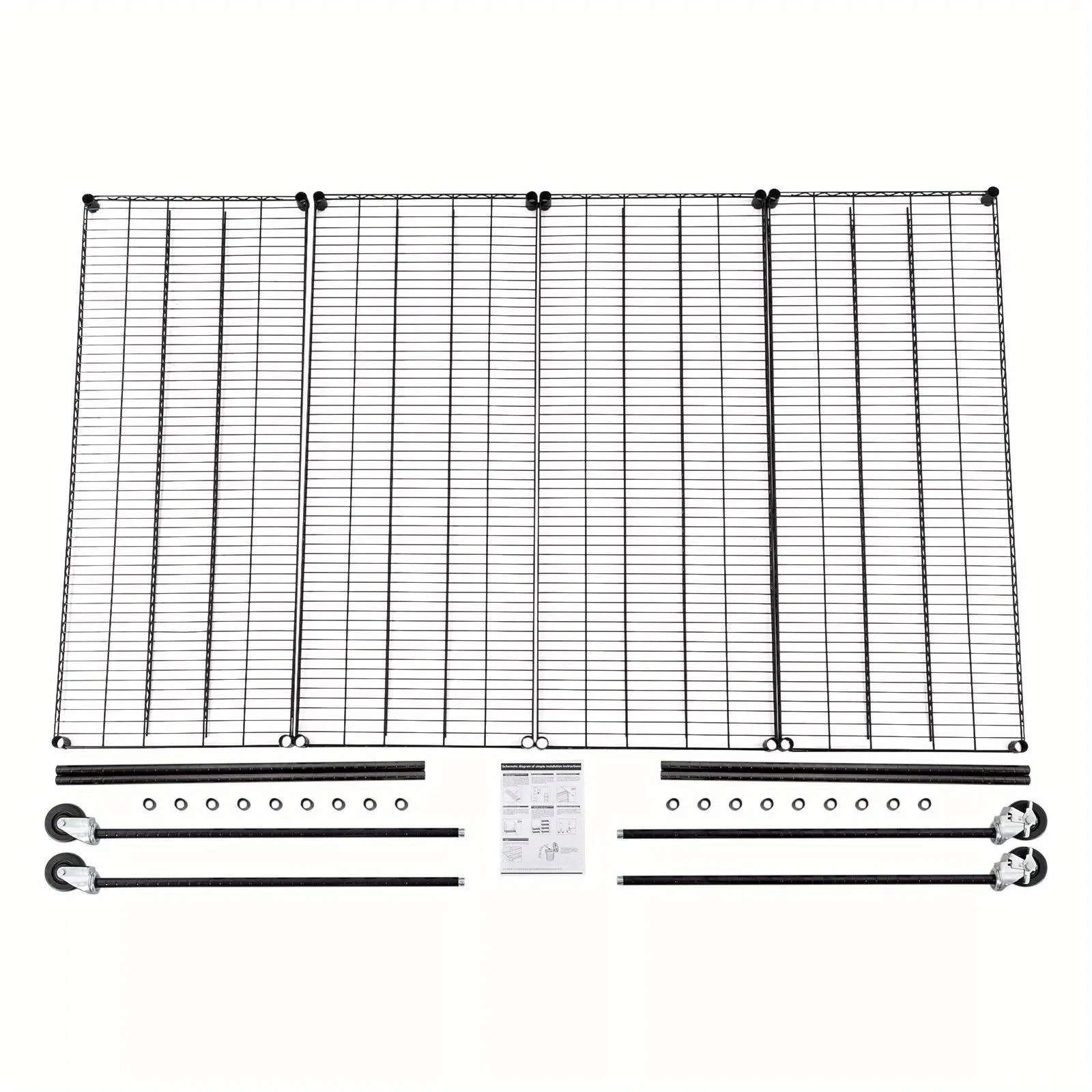 رف خط قابل للتعديل بأربع طبقات مع عجلات، رف تخزين من الفولاذ الكربوني الأسود شديد التحمل، مناسب لمطابخ المرآب