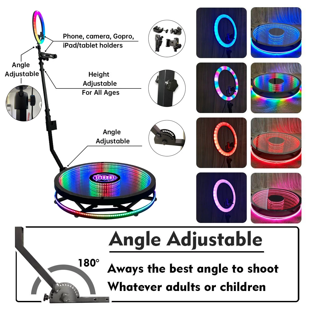 360 Photo Booth LED Glass 360 Degree Rotating Picture Selfie Magic Automatic Video Booth for Wedding Party Events