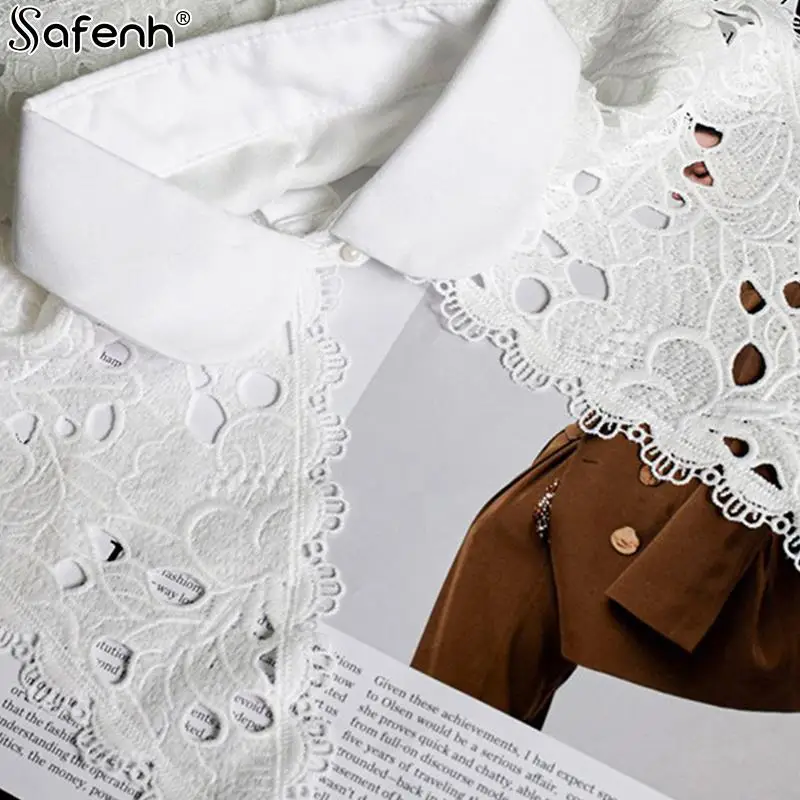 18style Fashion Vintage Palace Style Women Doll Fake Collar Hollow Out Crochet Lace Half Shirt Shawl With Imitation Pearl Bowtie