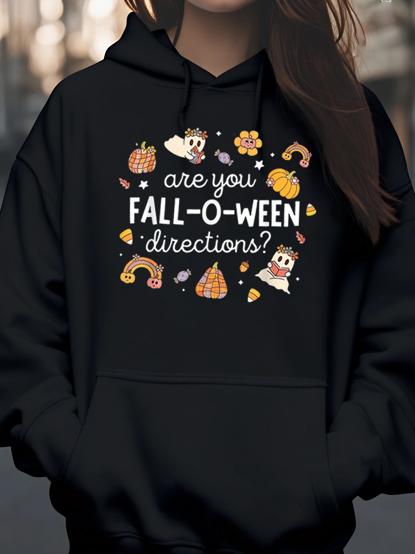 

Толстовка с принтом тыквы Fall O Ween Ghost, повседневная одежда на Хэллоуин для женщин