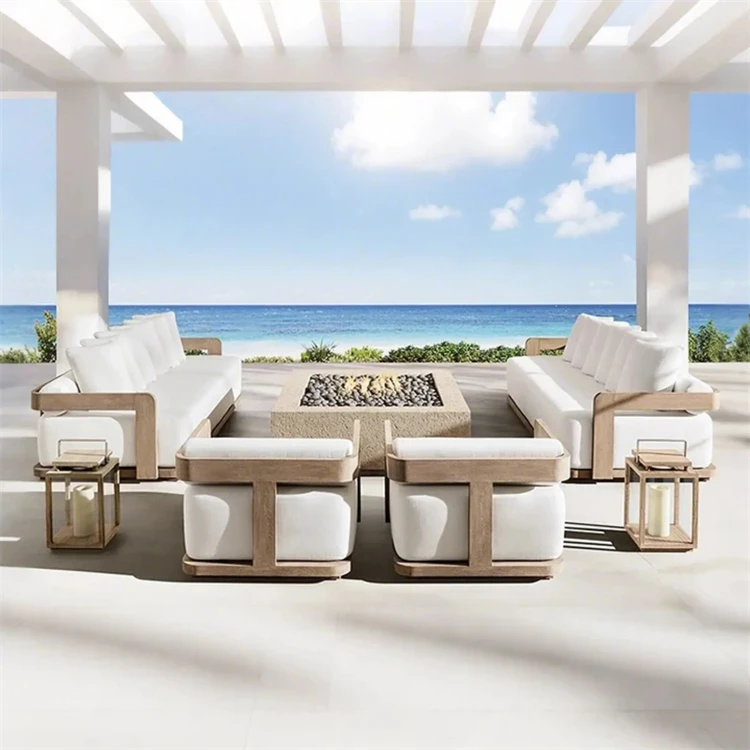 Modern Elegant Teak Garden Sofa Patio Hotel Villa Outdoor Furniture Comfortable Leisure Single Garden Sofa