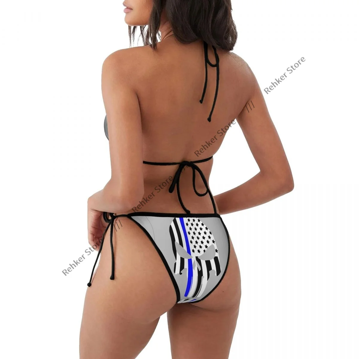 Sexy Women Bikini Swimsuit Blue Line Flag Skull Swimwear Bathing Suit - view 2