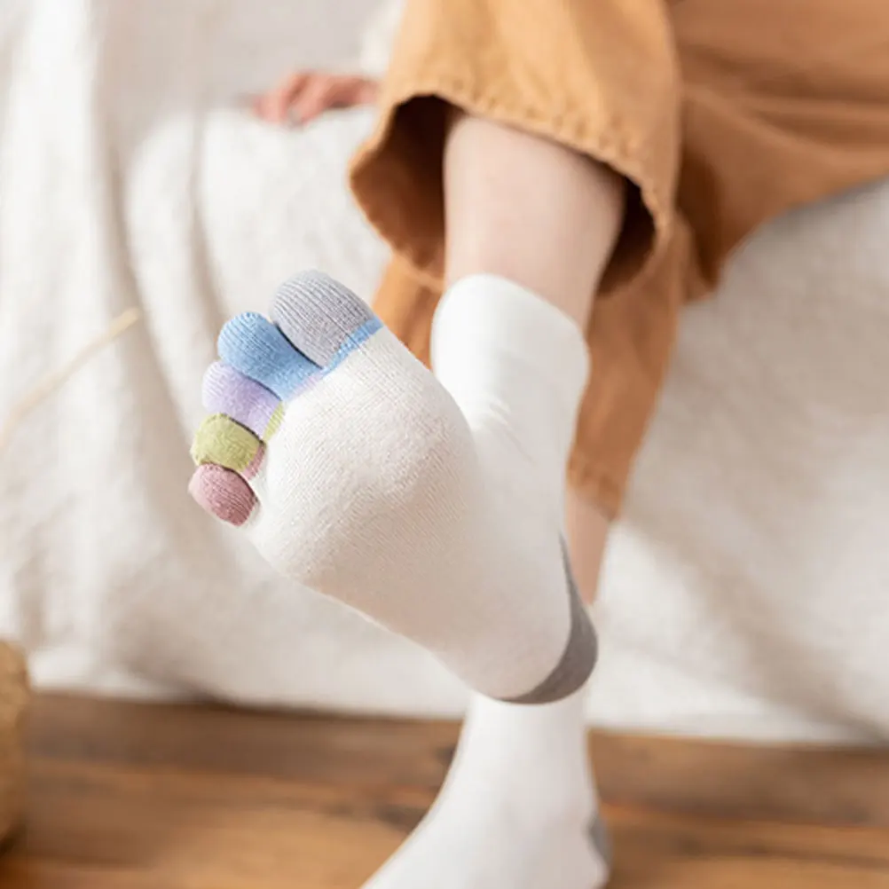 

Cotton Toe Socks Women Cute Moisture Wicking Breathable Separated Casual Teen Girls Long Crew