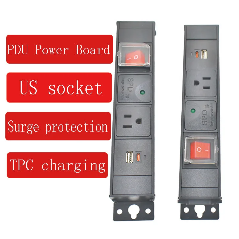 

Корпус из алюминиевого сплава Плата питания PDU Розетка США Порт C14 1-10AC с двойным выключателем Защита от перенапряжения Зарядка TPC