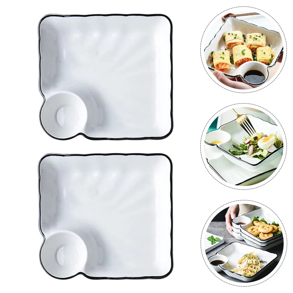 

2Pcs Ceramic Sushi Plate Set Elegant Sushi Dip Tray Japanese Food Plate Dumpling Tray Dumpling Dish Snack Dipping Dish