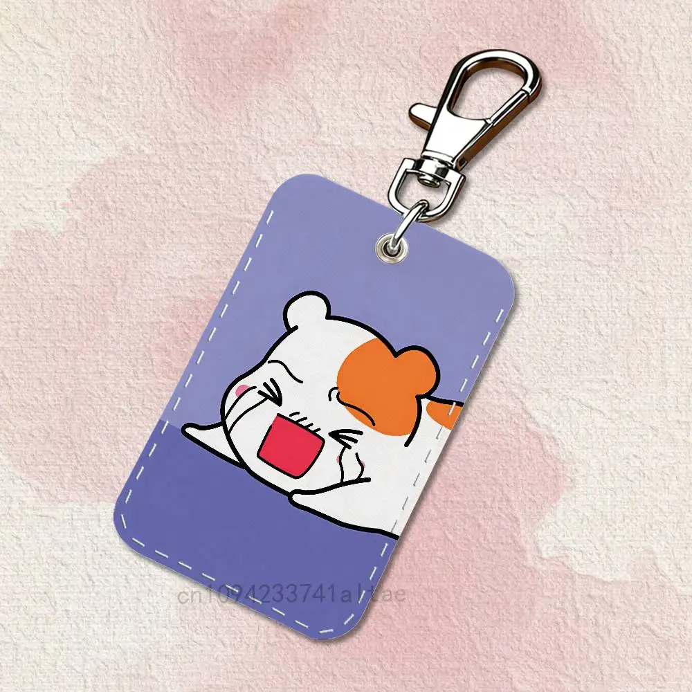 귀여운 오루츄반 에비츄 직사각형 액세스 카드 케이스 가죽 카드 홀더 키체인 키링 교통카드 케이스