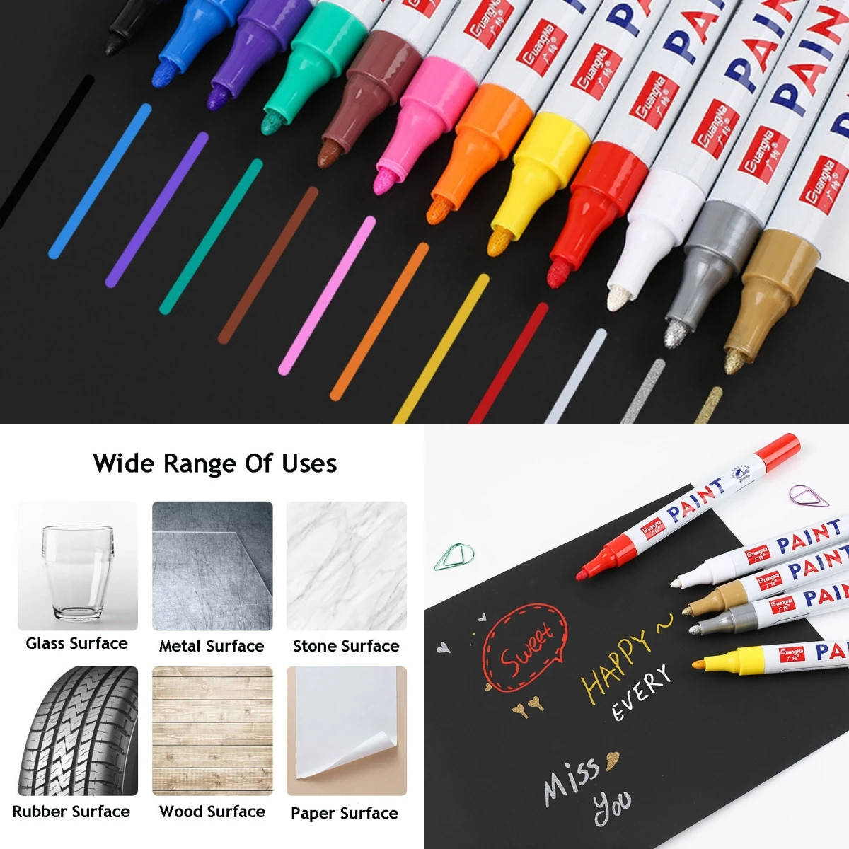 12 Colors Paint Marker Pen Fade-proof Car Tyre Tire Tread CD Metal Permanent