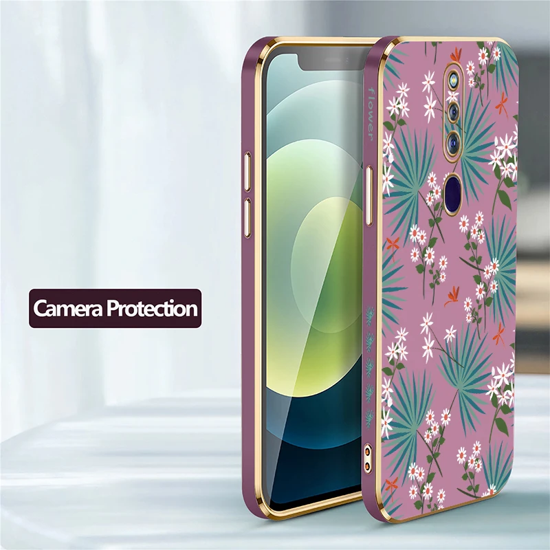 Cassa del telefono Per OPPO F29 Pro F1S F23 F21 Pro 5G F9 F19 F17 F15 F11 F5 Moda Gioventù Fiore Foglie Stampa Placcatura Copertura In Silicone