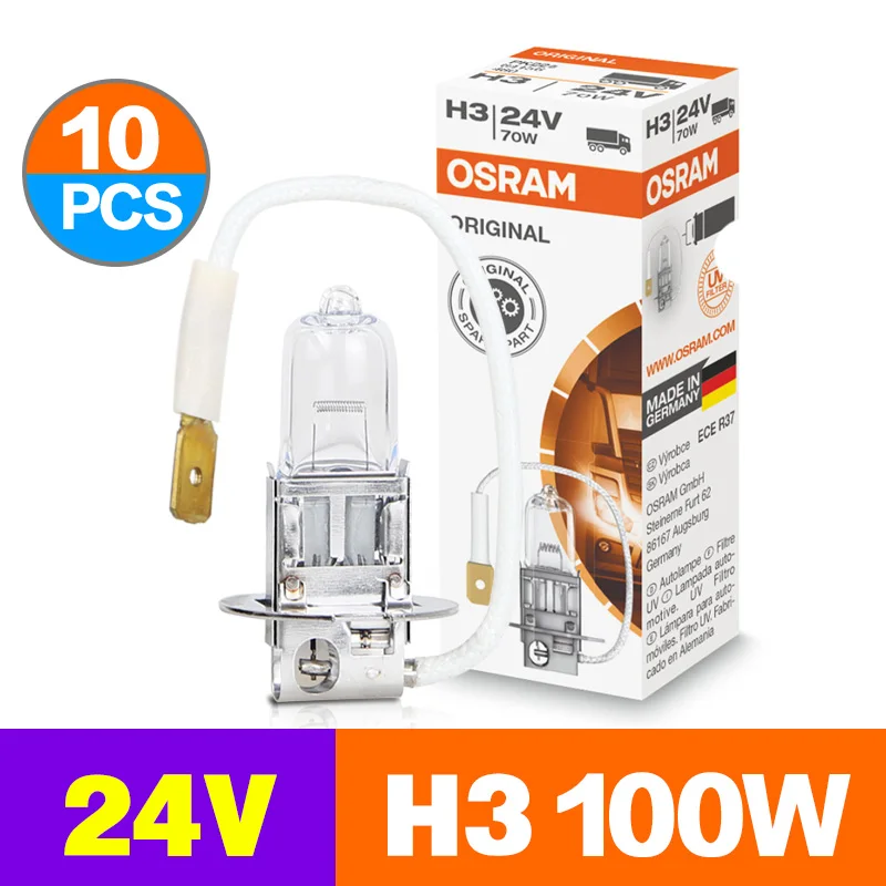 

OSRAM H3 Original Headlight Lamps 24V 100W 62243 64156 PK22s Trucks Bus Halogen Bulbs Fog Lights Super Bright 3200K 10pcs