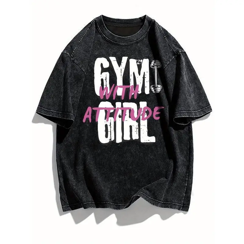 

Gym Girl With Attitude T-shirt, Women Men Washed Tee, Funny Gym Graphic Top, Fitness Bodybuilding Gift, Workout Apparel