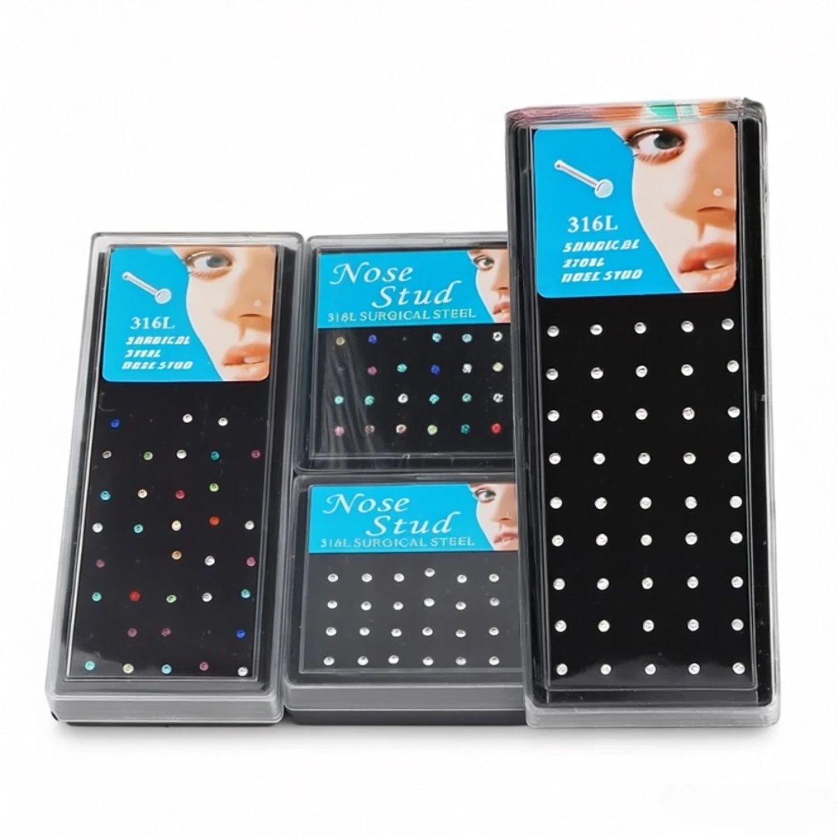 Conjunto de 24/40 Mini Piercings para Nariz, Joias de Aço Inoxidável de 2mm, Coleção de Anéis para Nariz em Caixa