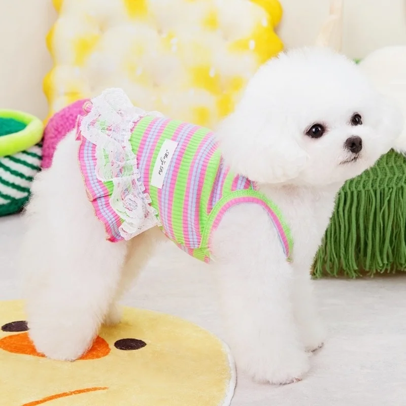 Summer Pet Dog Clothes Fashion Striped Dog Dress Cute Lace Puppy Princess Skirt Cat Wedding Skirt Pet Dog Clothes for Small Dog