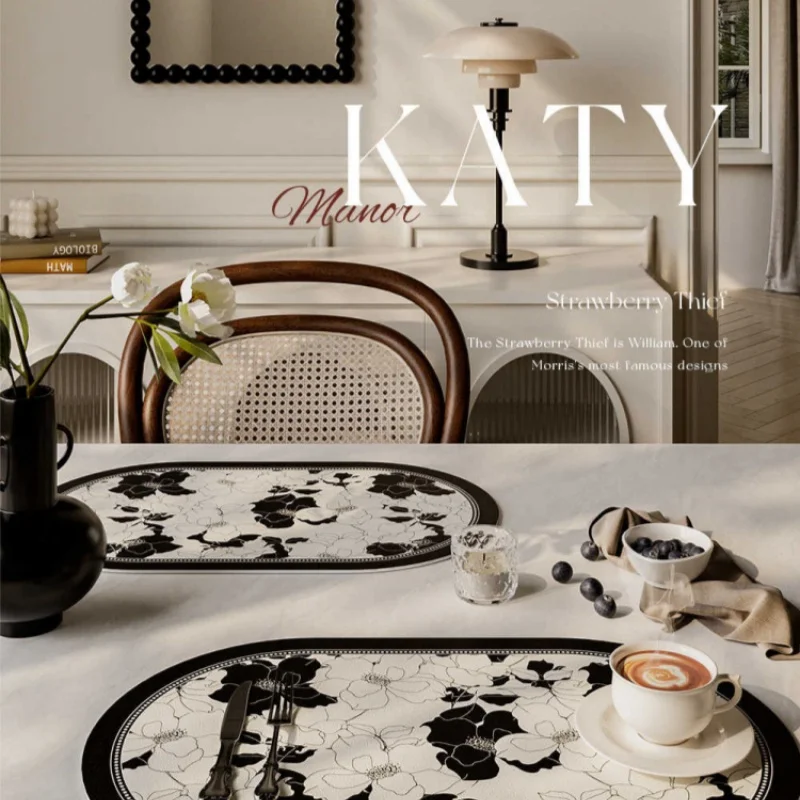 

Margaret Retro Leather Placemat, French Waterproof Oil Free Wash Insulation Table Mat, High-End Western Style Mat, Anti Slip Mat