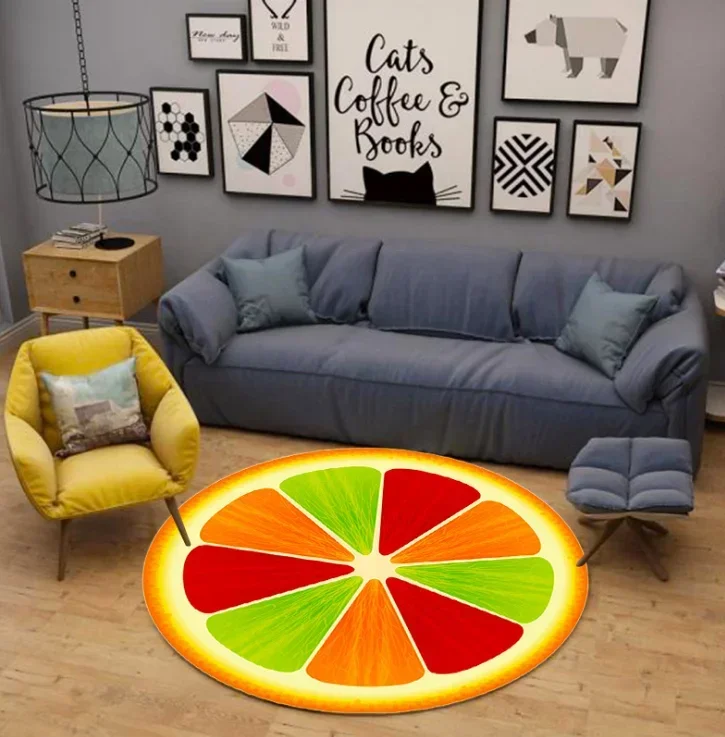 

Круглый ковер с 3D-принтом фруктов — яркий напольный коврик для гостиной, гостиной и уютного домашнего декора
