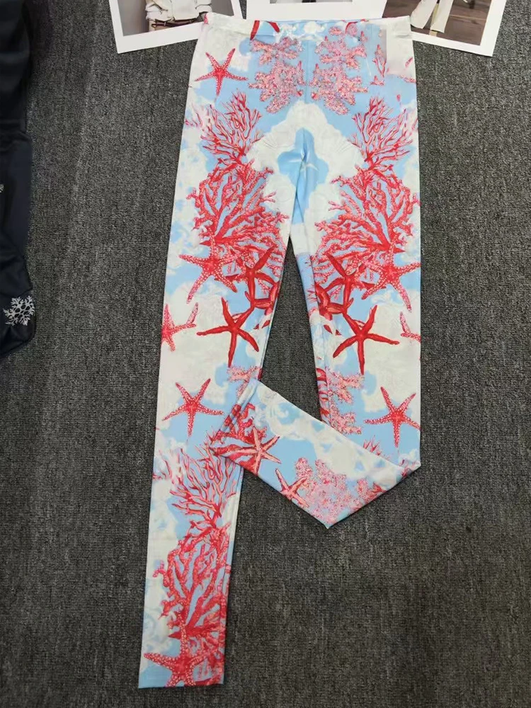 Moda impressão lapela single-breasted camisa de manga comprida primavera novo terno feminino + cintura alta elástica pés finos calças terno de duas peças