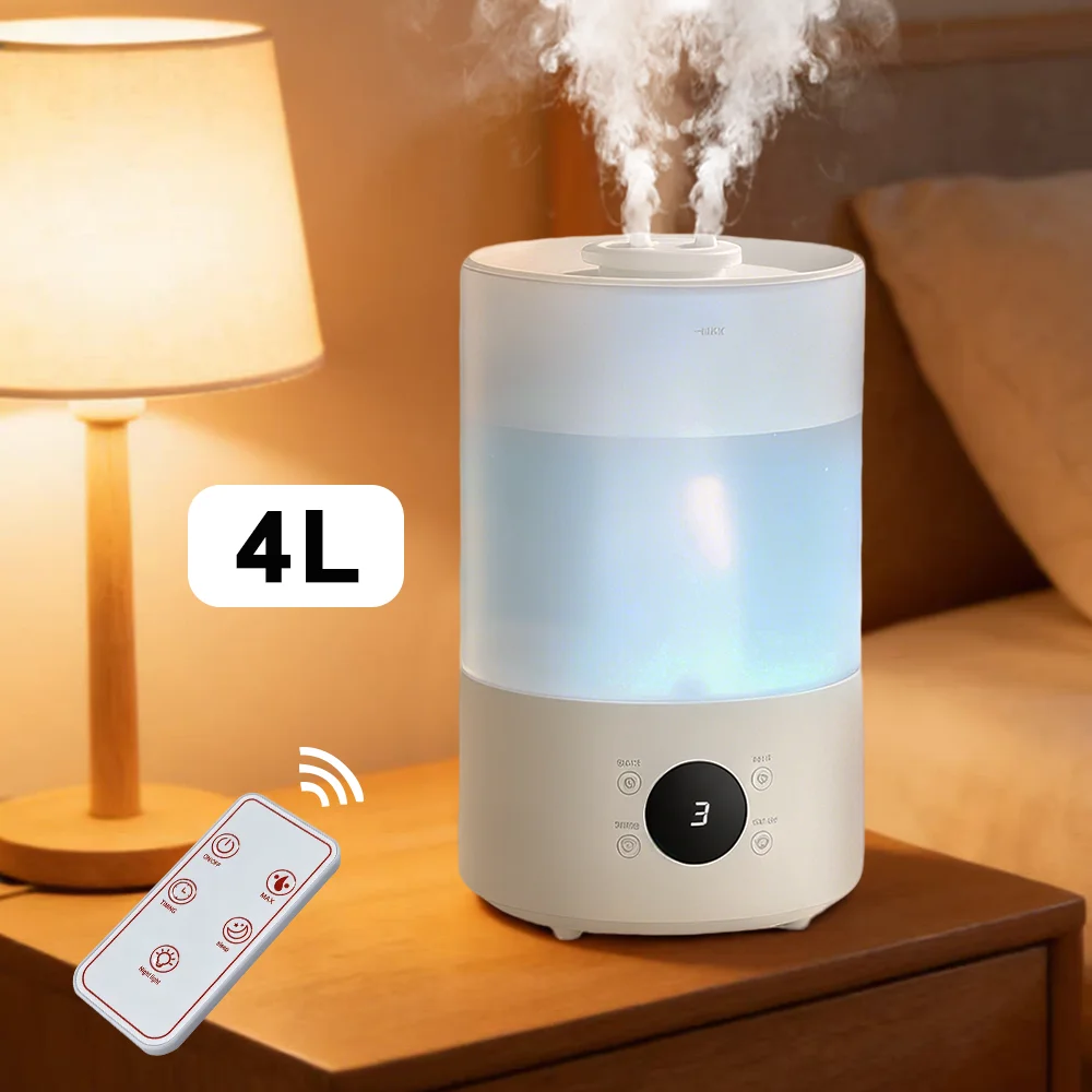 4L Air Humidifier Large Capacity Humidifier for Home Office Mute Mist Maker Double Nozzle Air Humidifier with Night Light Remote
