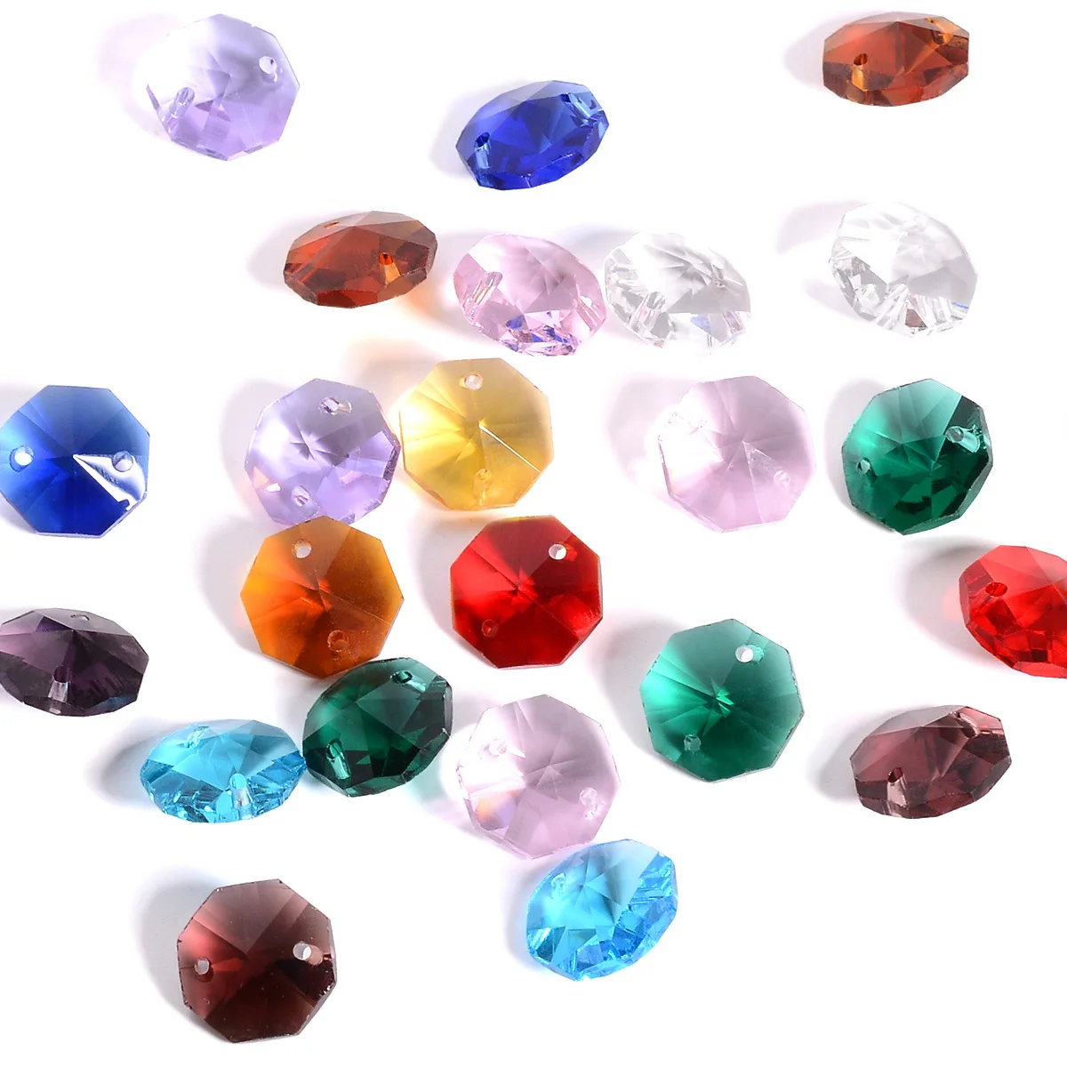 

30pcs/lot Multi Colors 14mm 1 Holes Crystal Lighting Octagon Beads in 2Holes Glass Chandelier Parts Glass Curtains Accessories