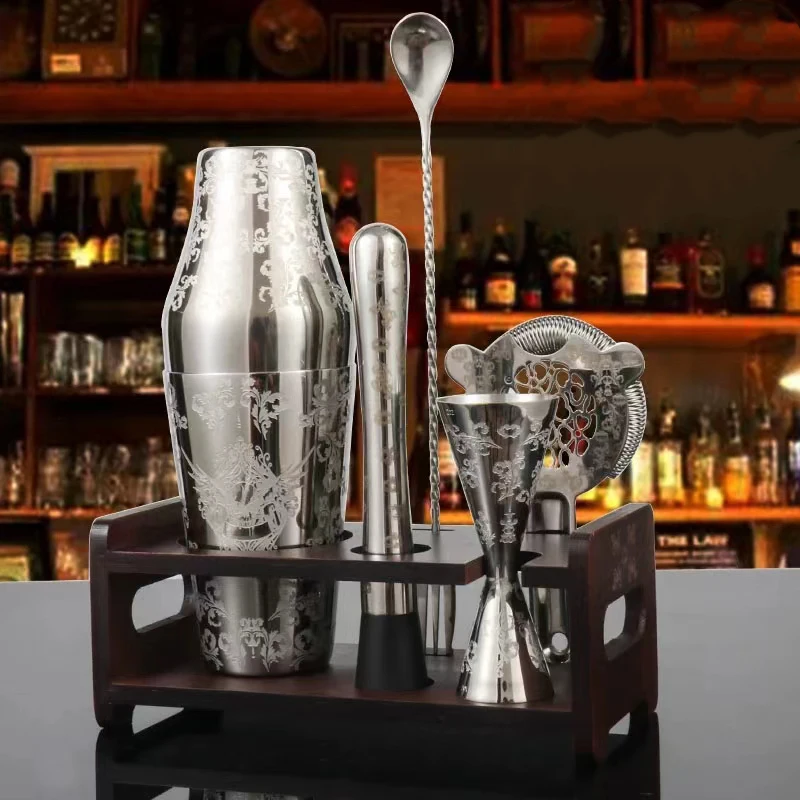 Bartender Kit Stainless Steel Stand with Shaker Cork Bar Spoon