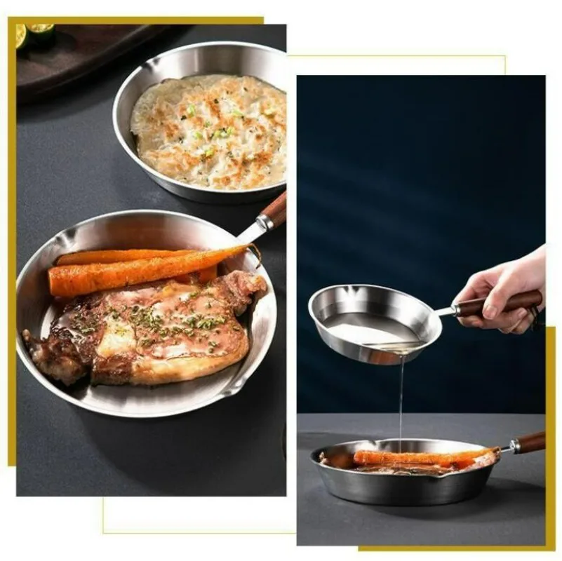 304 Stainless Steel Frying Pan, Nontoxic Cooker, Breakfast Steak Fried Egg Stir Fry Pots, Non-Stick Skillets, Kitchen, 12cm/16cm