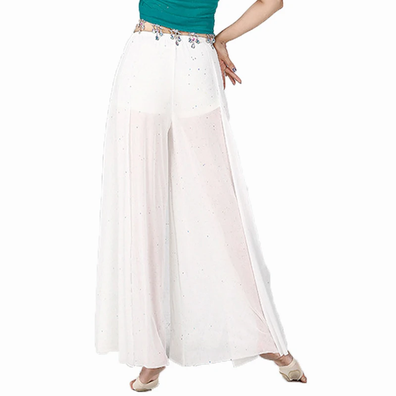 Traje de danza del vientre, pantalones de malla sexys, práctica de rendimiento, danza Oriental, abertura lateral, ropa para mujeres adultas, pantalones blancos