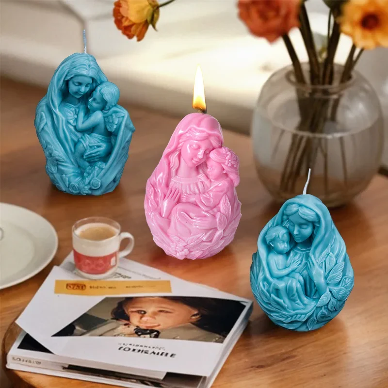 Mother and Child Scented Candle Silicone Mold Portrait Thanksgiving Diy Plaster Epoxy Resin Molds Candle Making Supplies