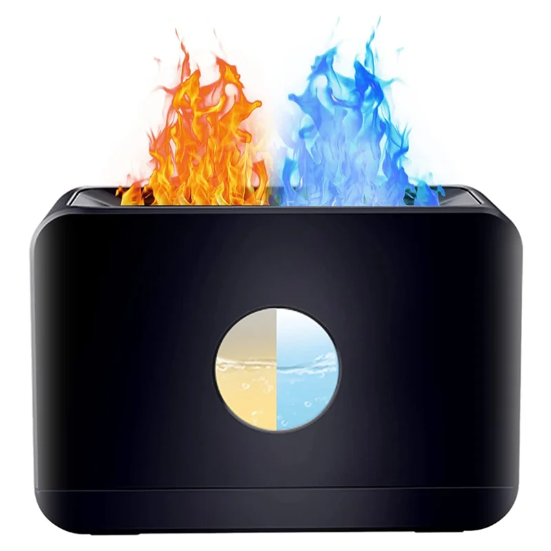 Diffuseur d'huiles essentielles avec lumière flamme, humidificateur d'air, diffuseur d'arômes à facettes pour la maison et le bureau, noir, 220ml