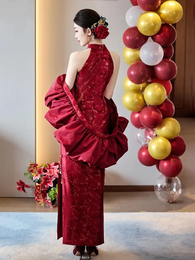 Engagement dress toasting morning robe bride's wedding red new Chinese-style cheongsam