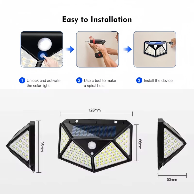 Zonne-verlichting Buiten Waterdichte externe LED-zonnelamp Bewegingssensor Tuinverlichting Zonne-energie Zonlicht Tuin Wall Street Light